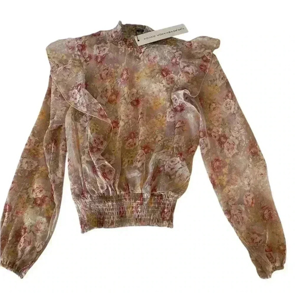 Sheer turtle neck floral blouse size: Small - Picture 3 of 11